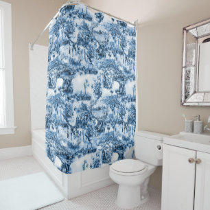 Cortina Para Box O azul português azulejo o padrão romântico da cen