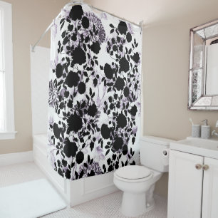 Cortina Para Box O branco preto cora lavanda Toile floral roxo