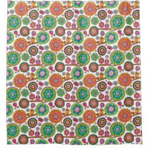 Cortina Para Box o doodle floresce o teste padrão do fundo