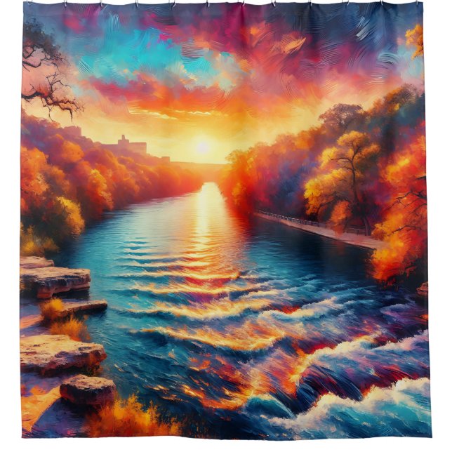 Cortina Para Box "O Embraço Tranquilo do Dawn: Comal River Sunrise" (Frente)