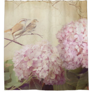 Cortina Para Box O Hydrangea do rosa do ramo dos pássaros da canç