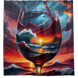 Cortina Para Box "Ocean Sunset in Wine Glass - Surreal Seascape Art