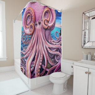 Cortina Para Box Octopus Kraken Rosa Tentáculos