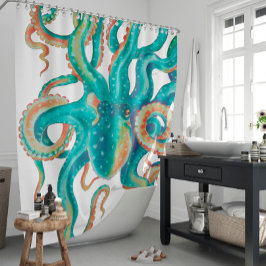 Cortina Para Box Octopus Teal Watercolor Art