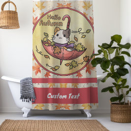 Cortina Para Box Olá outono, Gato Bonito Senta-se no Guarda-chuvas