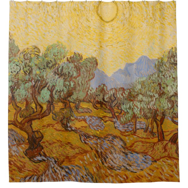 Cortina Para Box Oliveiras de Van Gogh Sol Amarelo Céu (Frente)