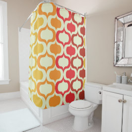 Cortina Para Box Ombre Retro Ogee em Laranja, Tangerina e Vermelho