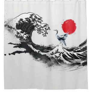 Cortina Para Box Onda japonesa, Heron, pintura mínima
