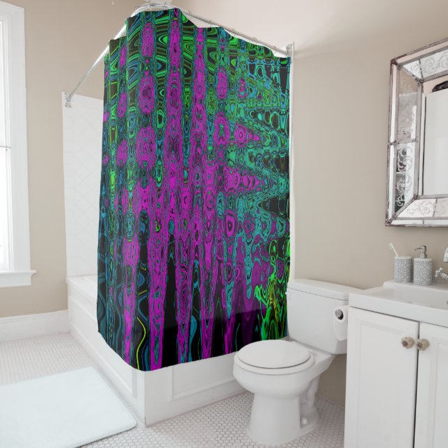 Cortina Para Box Ondas Atômicas Magenta Abstrato Groovy Negrito (In Situ)