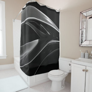 Cortina Para Box Ondas em abstrato preto e branco do Cromo