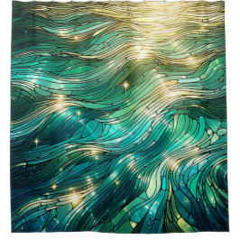 Cortina Para Box "Ondas iluminadas por sol - Arte do Oceano Vibrant