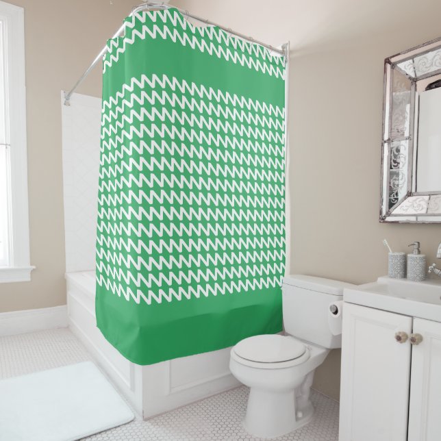 Cortina Para Box Ondas Modernas Verde e Branco Agudas (In Situ)