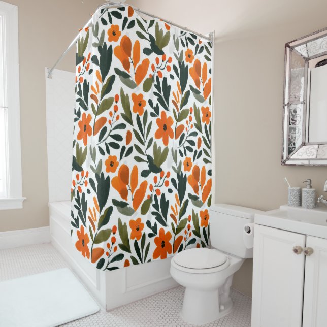 Cortina Para Box Orange Spring Flowers Pattern Floral Elegant (In Situ)