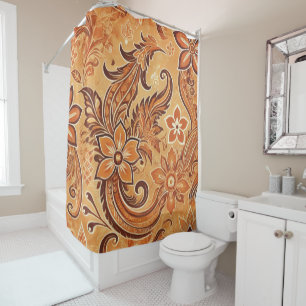 Cortina Para Box Orange Terracotta Boho Floral Batik Watercolor