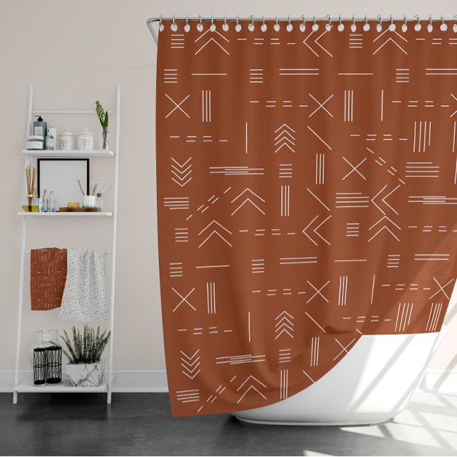 Cortina Para Box Orange Terracotta Gorgeous - Padrão Geométrico (Orange Terracotta Gorgeous Geometric Pattern Shower Curtain)