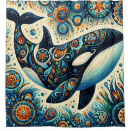 Cortina Para Box Orca Killer Whale Floral Whimssic - Praia Náutica 