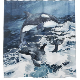 Cortina Para Box Orcas tocando nas ondas
