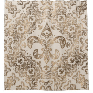 Cortina Para Box Ornamento Fleur-de-lis - ouro pastel