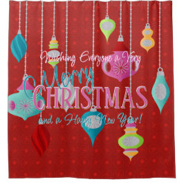 Cortina Para Box Ornamentos Retroativos - Natal Vermelho