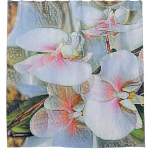 Cortina Para Box Orquídeas brancas cor-de-rosa flores aquarela