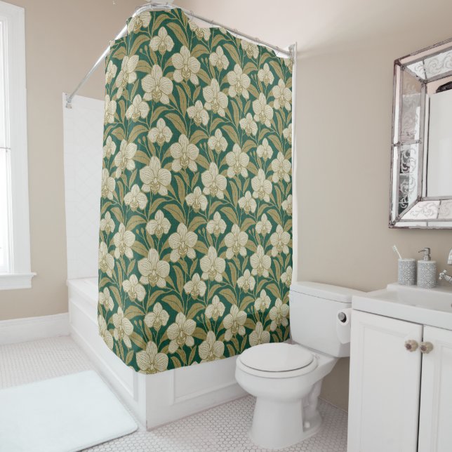 Cortina Para Box Orquídeas em padrão verde esmeralda (In Situ)