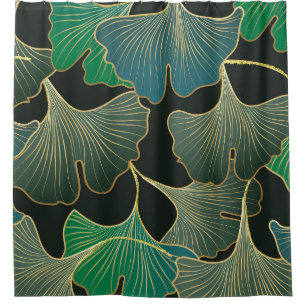 Cortina Para Box Ouro luxuoso Ginkgo, arte vintage.