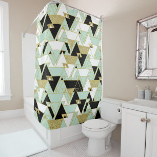 Cortina Para Box Ouro Verde Preto Branco Boho Glam Padrão Triângulo