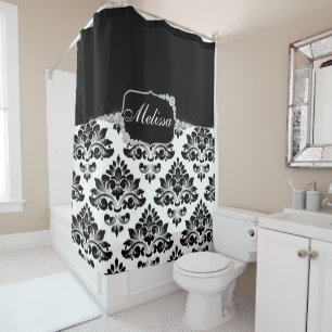 Cortina Para Box Ouros de Damasco Branco preto-branco Elegante