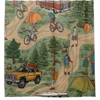 Cortina Para Box Outdoor recreation vintage seamless pattern with h