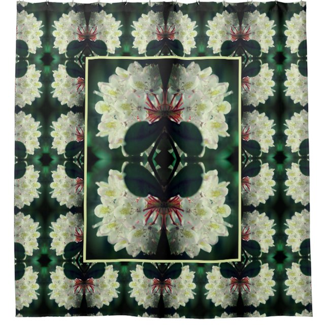 Cortina Para Box Padrão Abstrato de Flor Azalea Branco (Frente)