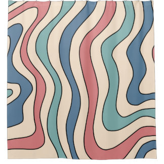 Cortina Para Box Padrão Abstrato Retro dos Anos 70 Mármore Azul Ver