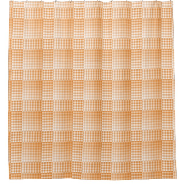 Cortina Para Box Padrão Abstrato Xadrez Laranja Branco (Frente)