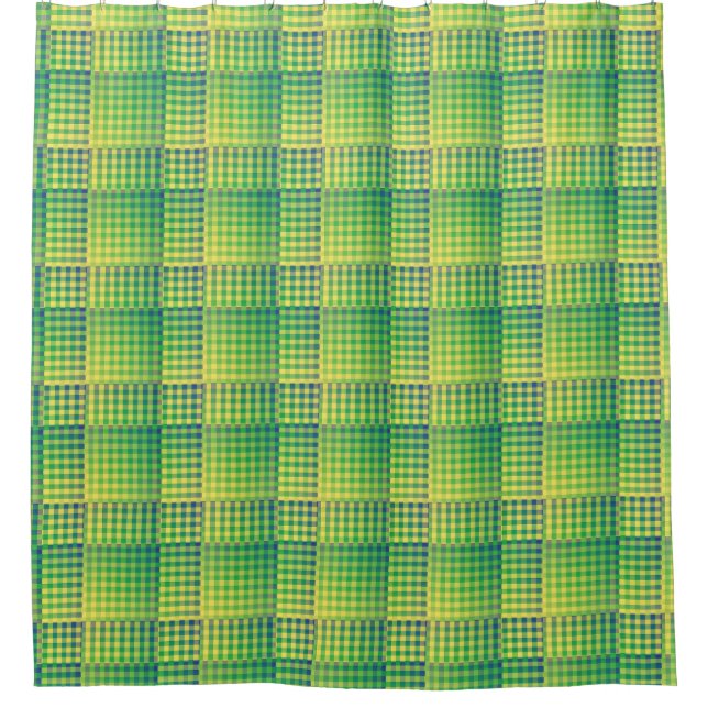 Cortina Para Box Padrão Abstrato Xadrez Verde Azul (Frente)