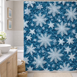 Cortina Para Box Padrão Acolchoado Flocos de Neve Azuis e Brancos