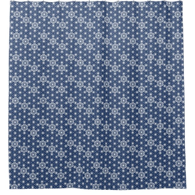 Cortina Para Box Padrão Asanoha japonês - azul-indigo e branco (Frente)