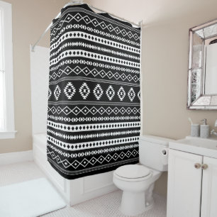Cortina Para Box Padrão Aztec Branco em Motifs Mistos Pretos