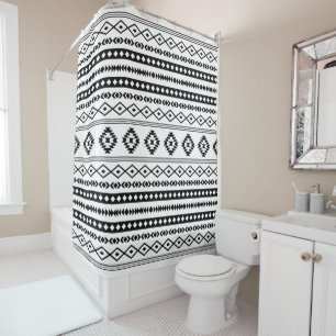 Cortina Para Box Padrão Aztec Preto em Motifs Mistos Brancos