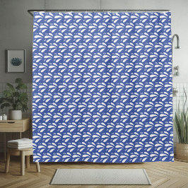 Cortina Para Box Padrão Azul e Branco Chic Salpico do Oceano