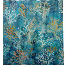Cortina Para Box Padrão Beachy Coral Azul