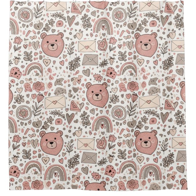 Cortina Para Box Padrão Boho de Urso de Pelúcia Escandinavo (Frente)