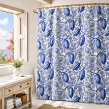 Padrão Botânico Azul Toile Única Chic Cacau