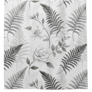 Cortina Para Box Padrão Botânico Floral Azul Vintage (1)