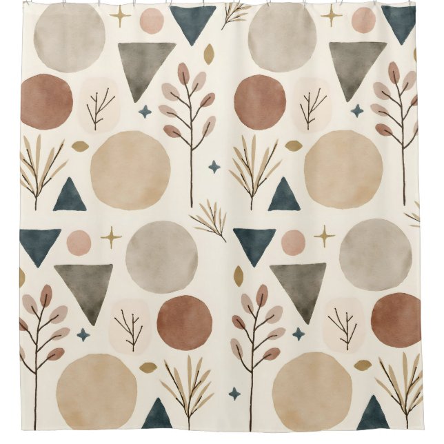 Cortina Para Box Padrão Botânico Geométrico Boho Design 385 (Frente)