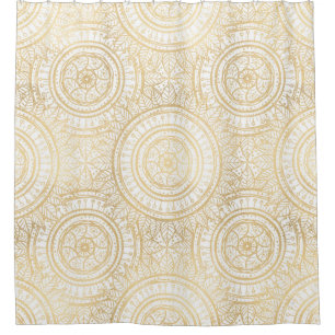 Cortina Para Box Padrão Branco Elegante Dourado de Mandala Girasso