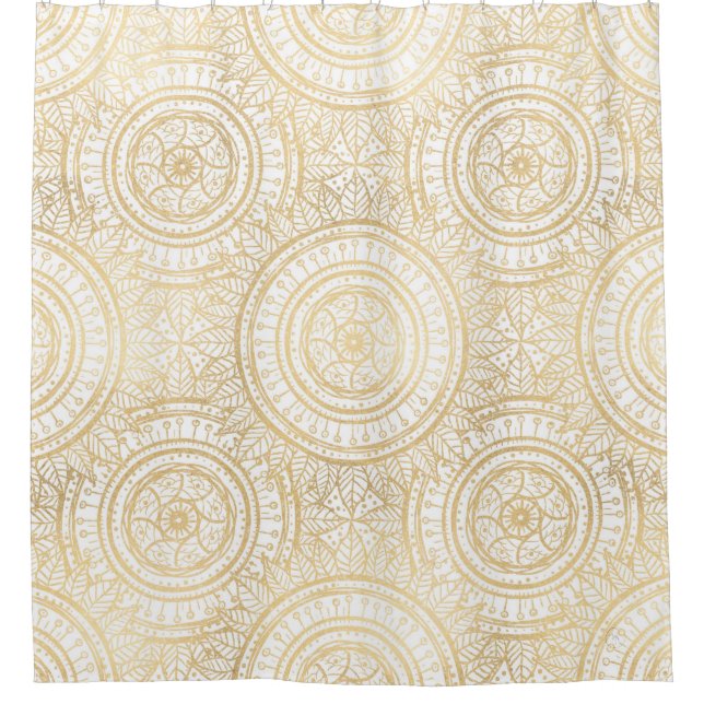 Cortina Para Box Padrão Branco Elegante Dourado de Mandala Girassol (Frente)