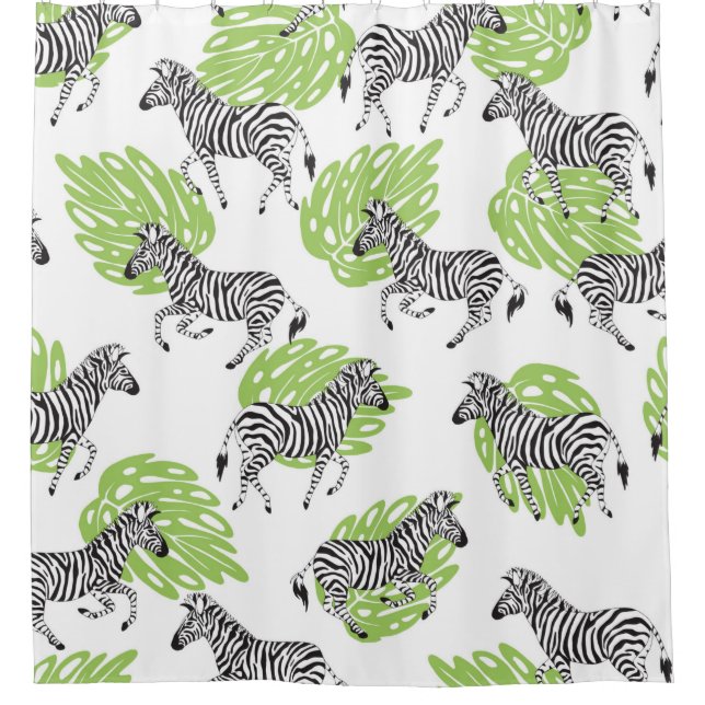 Cortina Para Box Padrão branco sem costura com zebras. ilustração (Frente)