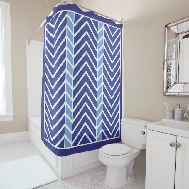 Cortina Para Box Padrão Chevron Azul (In Situ)