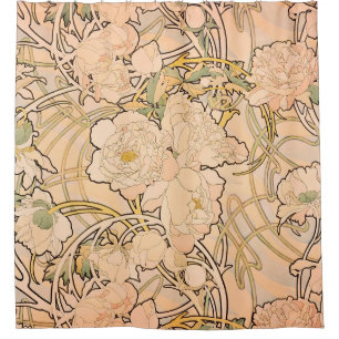 Cortina Para Box Padrão Clássico de Jardim de Peônia Art Nouveau po