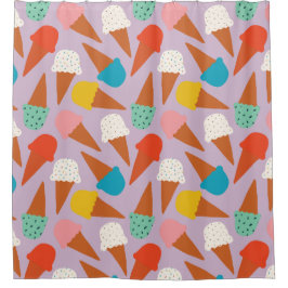 Cortina Para Box Padrão Colorido de Cone de Sorvete Desenhado à Mão