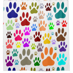 Cortina Para Box Padrão Colorido de Pata de Cão
